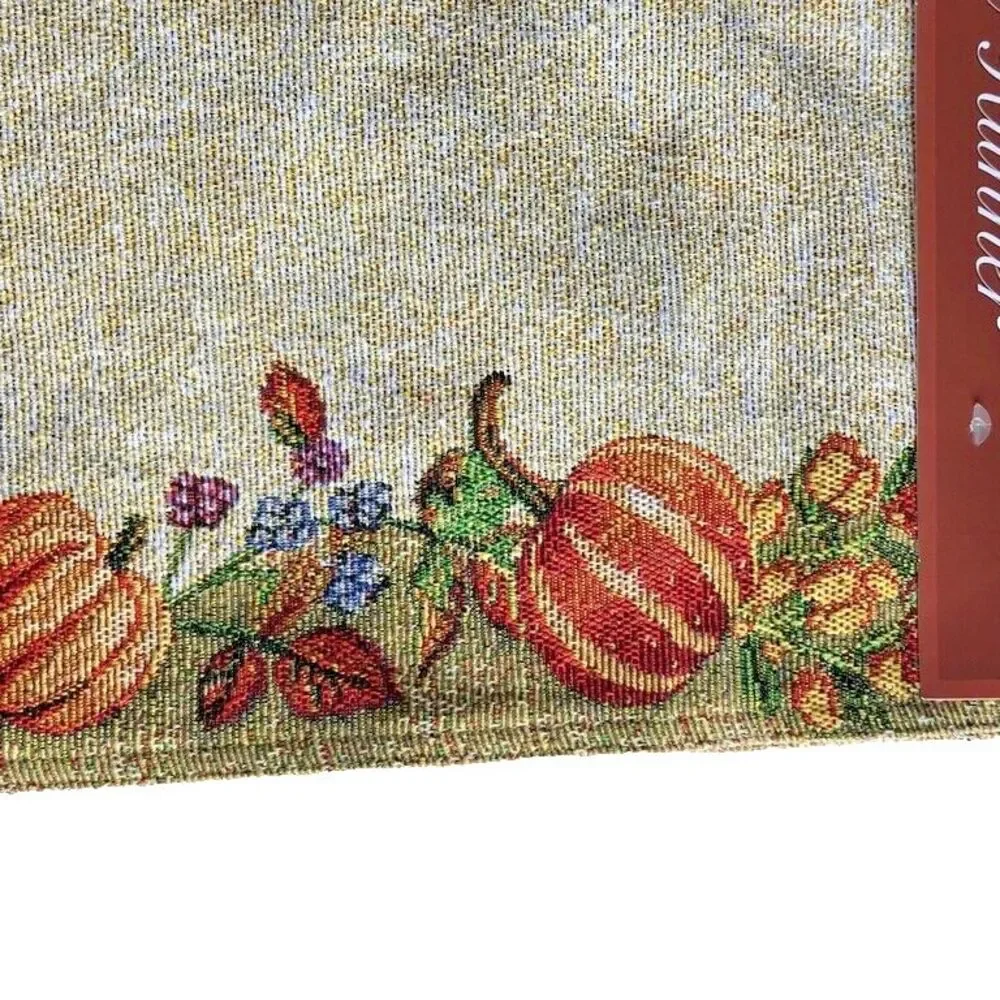Thanksgiving Table Runner Sunflower Pumpkin Leaves Tapestry Stunning 13x72